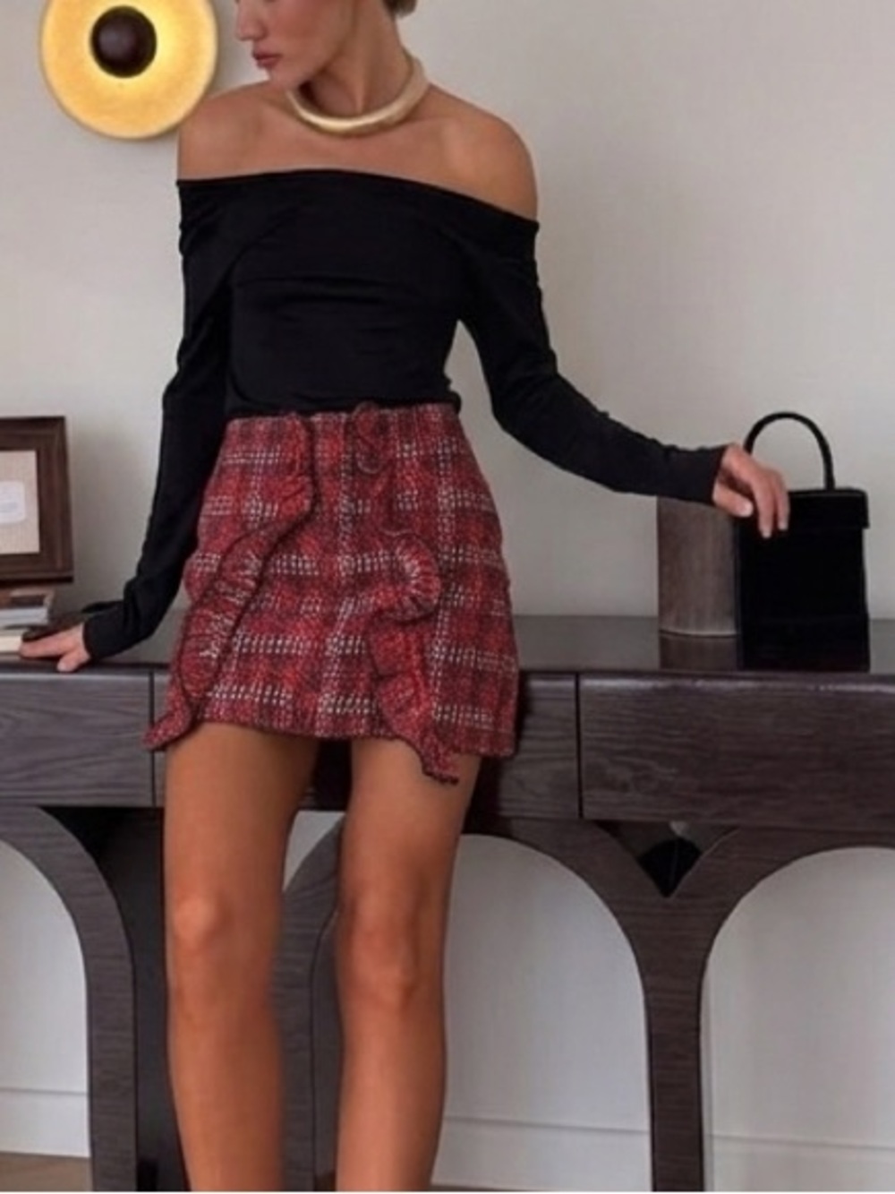 Zara Pink Plaid Mini Skirt with elastic Waistband
